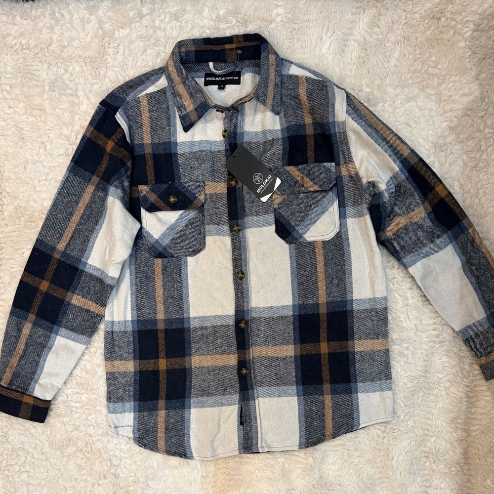 Woolrich Men's Navy, Brown & Gray Plaid Button-Down Shirt